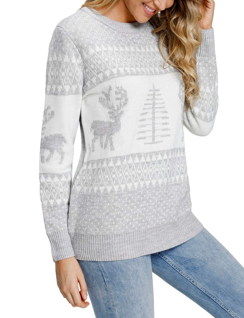LookbookStore Women's Grey Long Sleeves Ugly Christmas Tree Reindeer Winter Holiday Knit Sweater Pullover Size XL 16 18 - Image 2